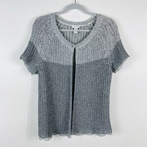 Chico's Size Medium 8 1 Crochet Open Knit Metallic Cardigan Sweater Gray Silver